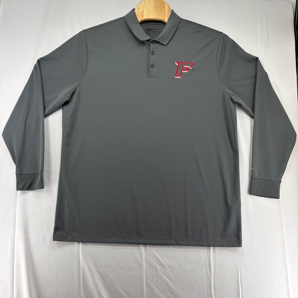 Nike Golf Fairfield Stags Dri-FIT Long Sleeve Polo Shirt Mens XL Gray Red F Logo